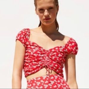 Zara Red Floral Crop Top